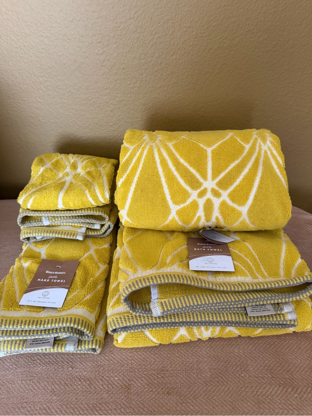 Cost Plus World Market Yellow Floral-Style Towel 4 piece Set